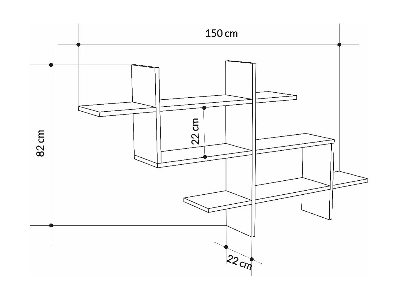 Decortie Café Foncé 22x150x82cm Étagère murale flottante à 3 niveaux, panneau de particules Unité d'affichage Halic