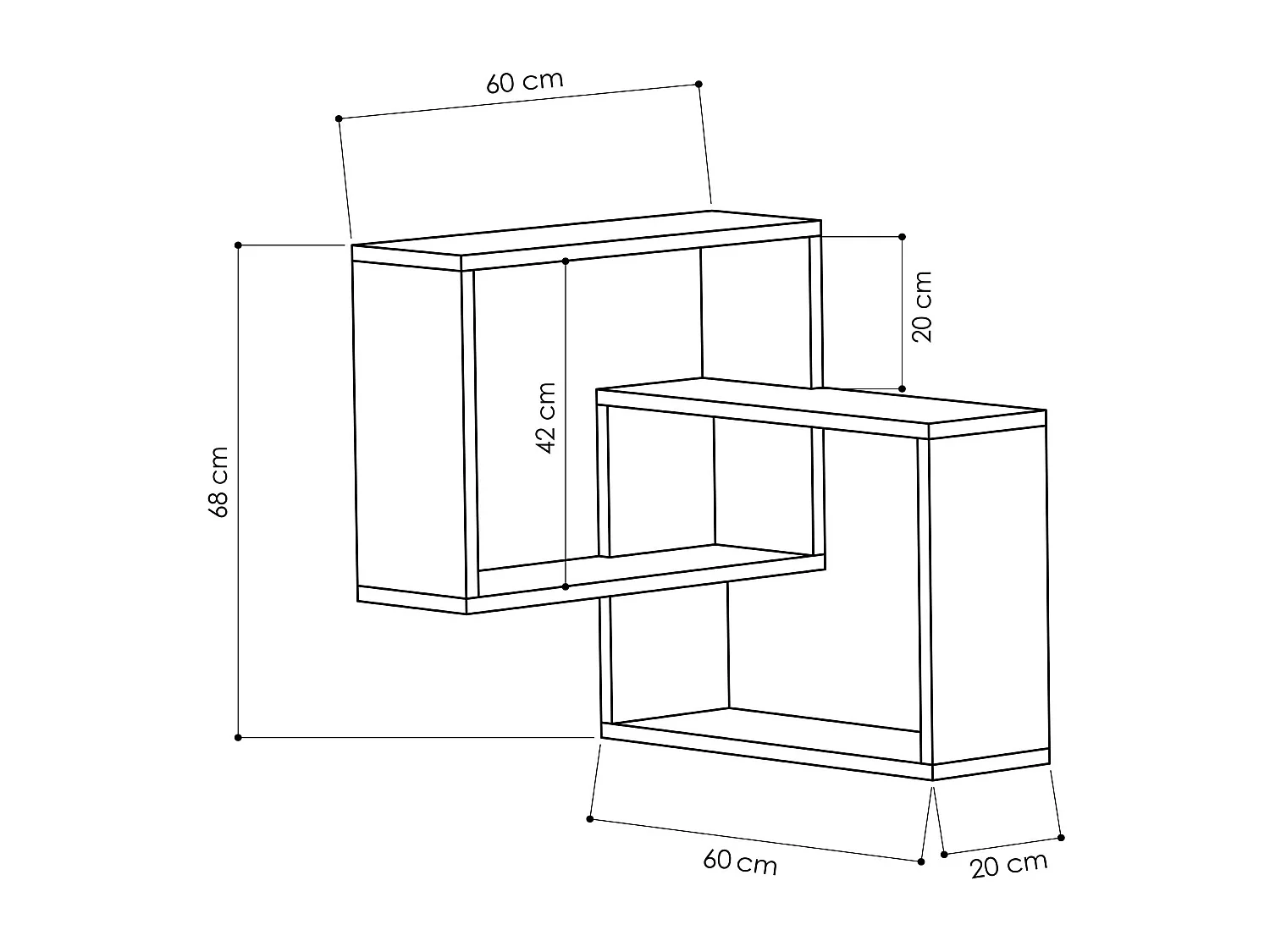 Wandplank RING-Wit, 60 x 20 x 68 cm