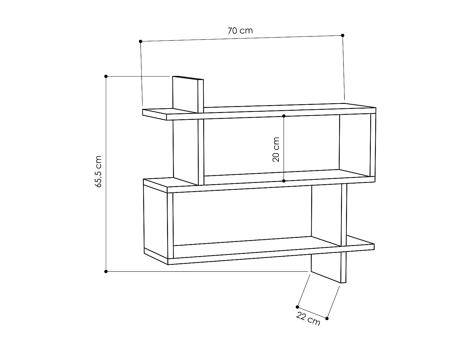 Regal PARALEL - Weiß, 70x65x22