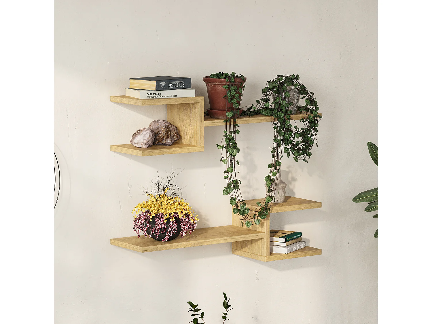 Decortie Chêne 19.6x75x18.2cm Étagère Murale Flottante avec 2 Pièces Aggloméré Unité d'affichage Fork