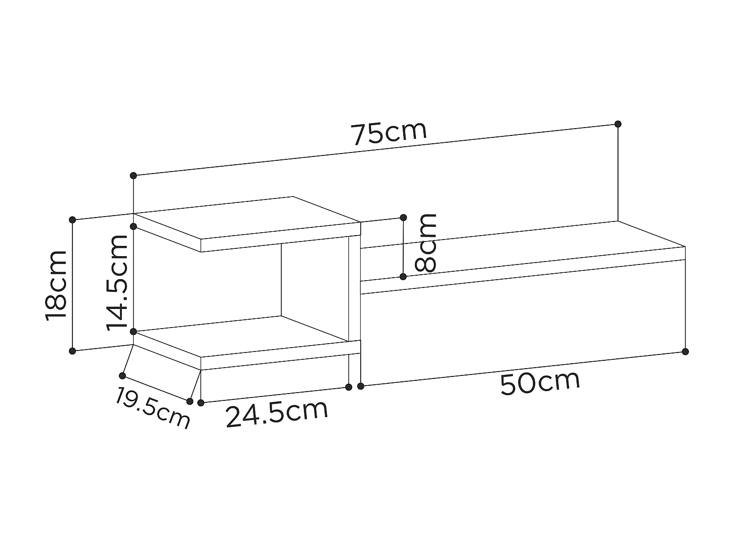 Decortie Chêne 19.6x75x18.2cm Étagère Murale Flottante avec 2 Pièces Aggloméré Unité d'affichage Fork