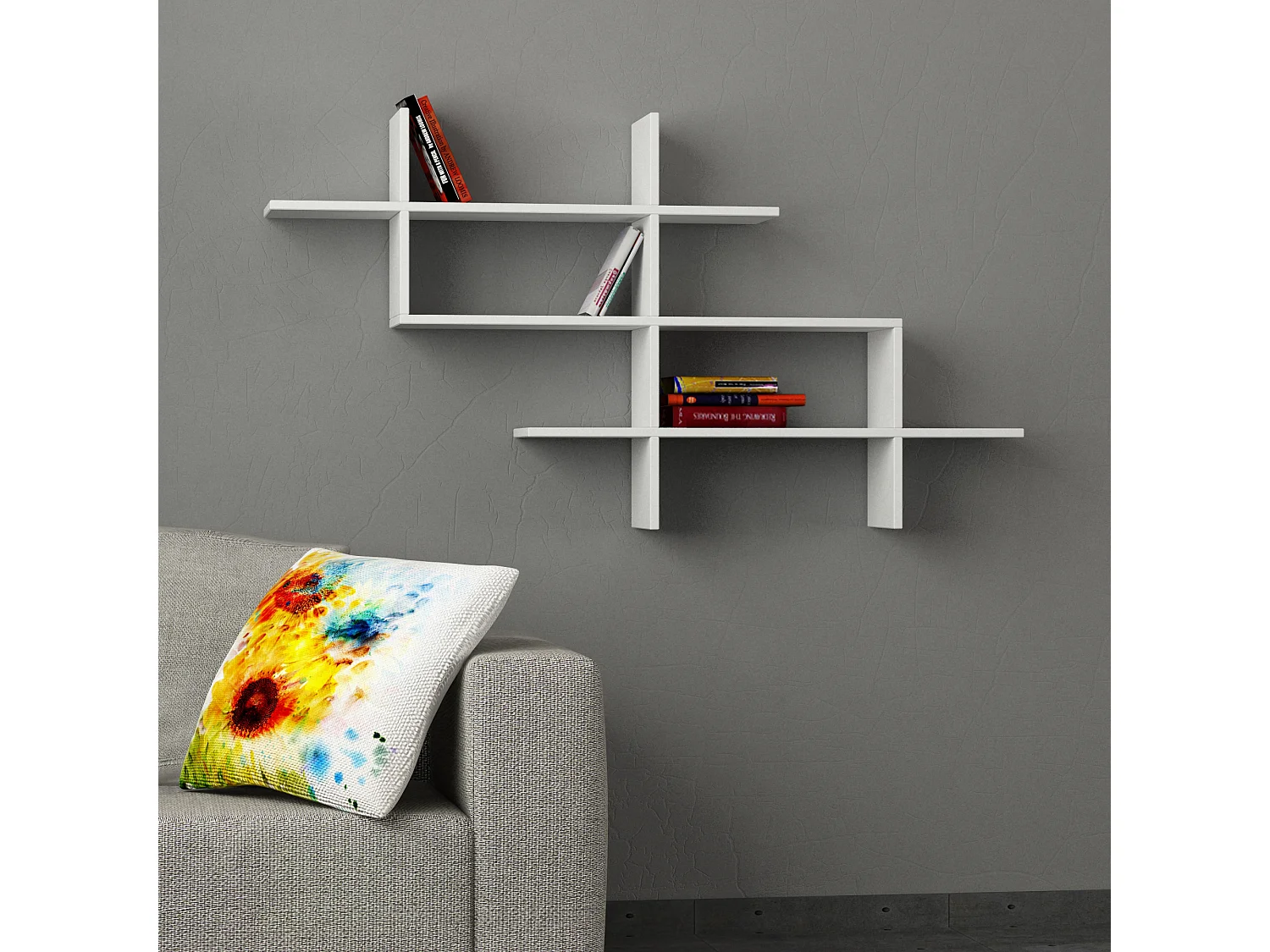 Étagère murale HALIC-Blanc, 150x82x22