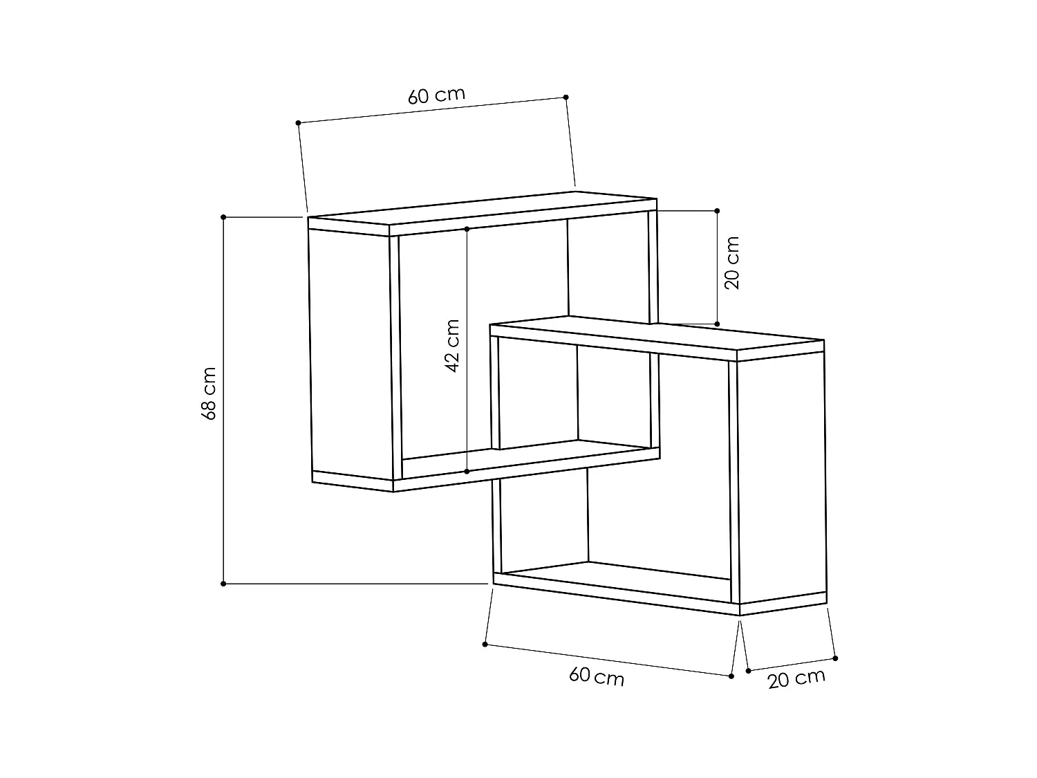Etagère murale RING chêne beige clair, 60 x 20 x 68 cm