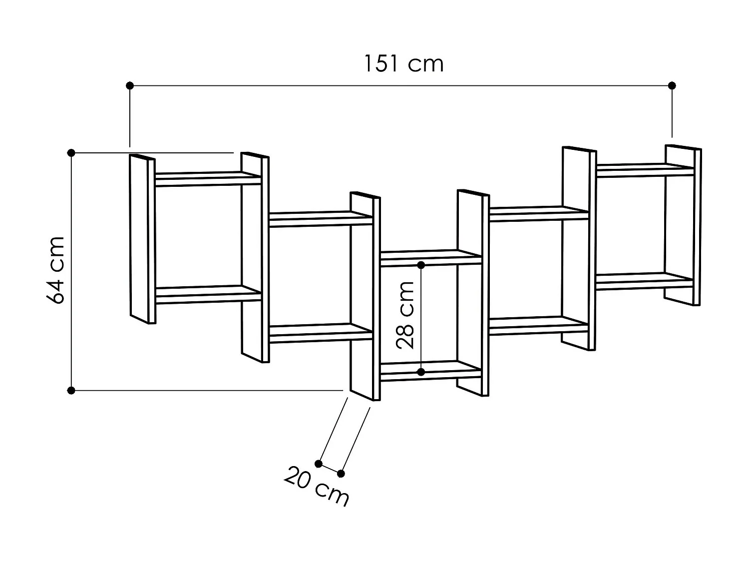 Etagère murale BAT - anthracite, 151 x 20 x 64 cm