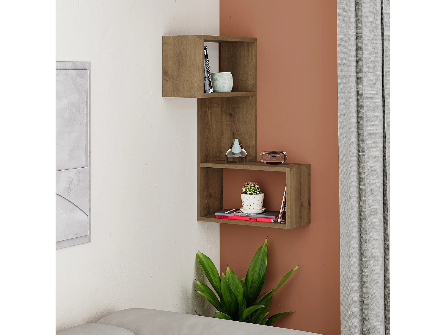 Wandregal PART - Eiche Dunkel Effekt - 67 x 47 x 82 cm