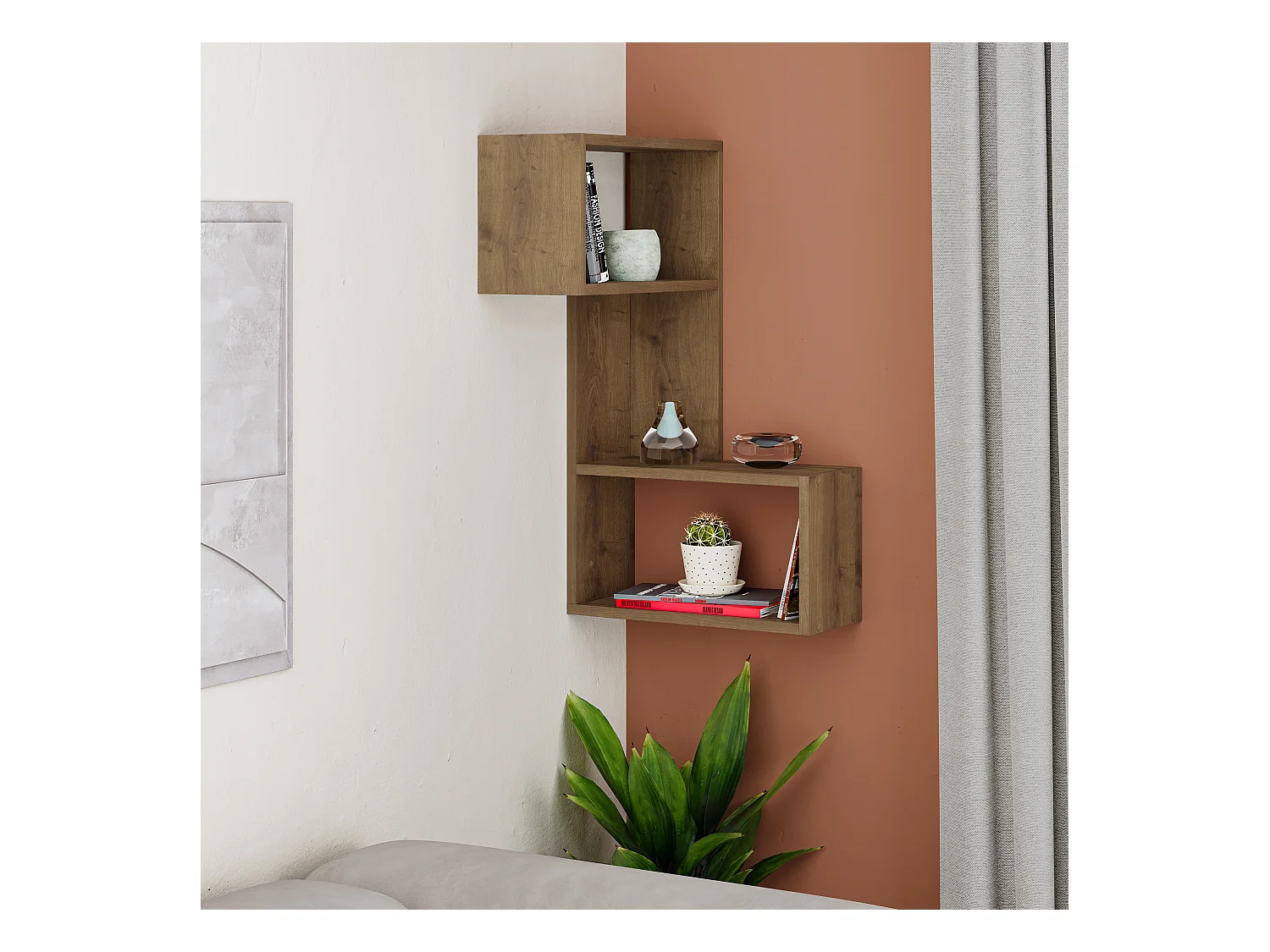 Wandregal PART - Eiche Dunkel Effekt - 67 x 47 x 82 cm