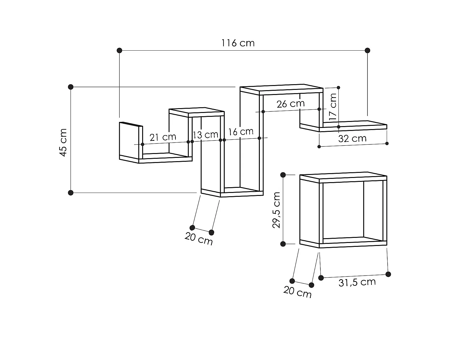 Mensola FOLLOW - bianco, 116x45x20