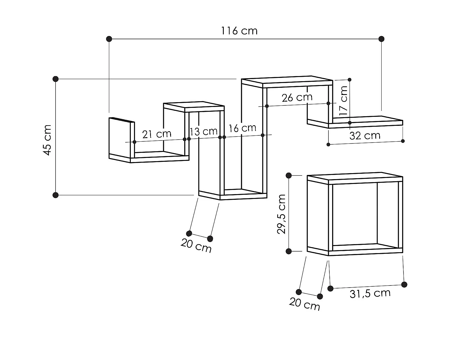 Mensola FOLLOW - bianco, 116x45x20