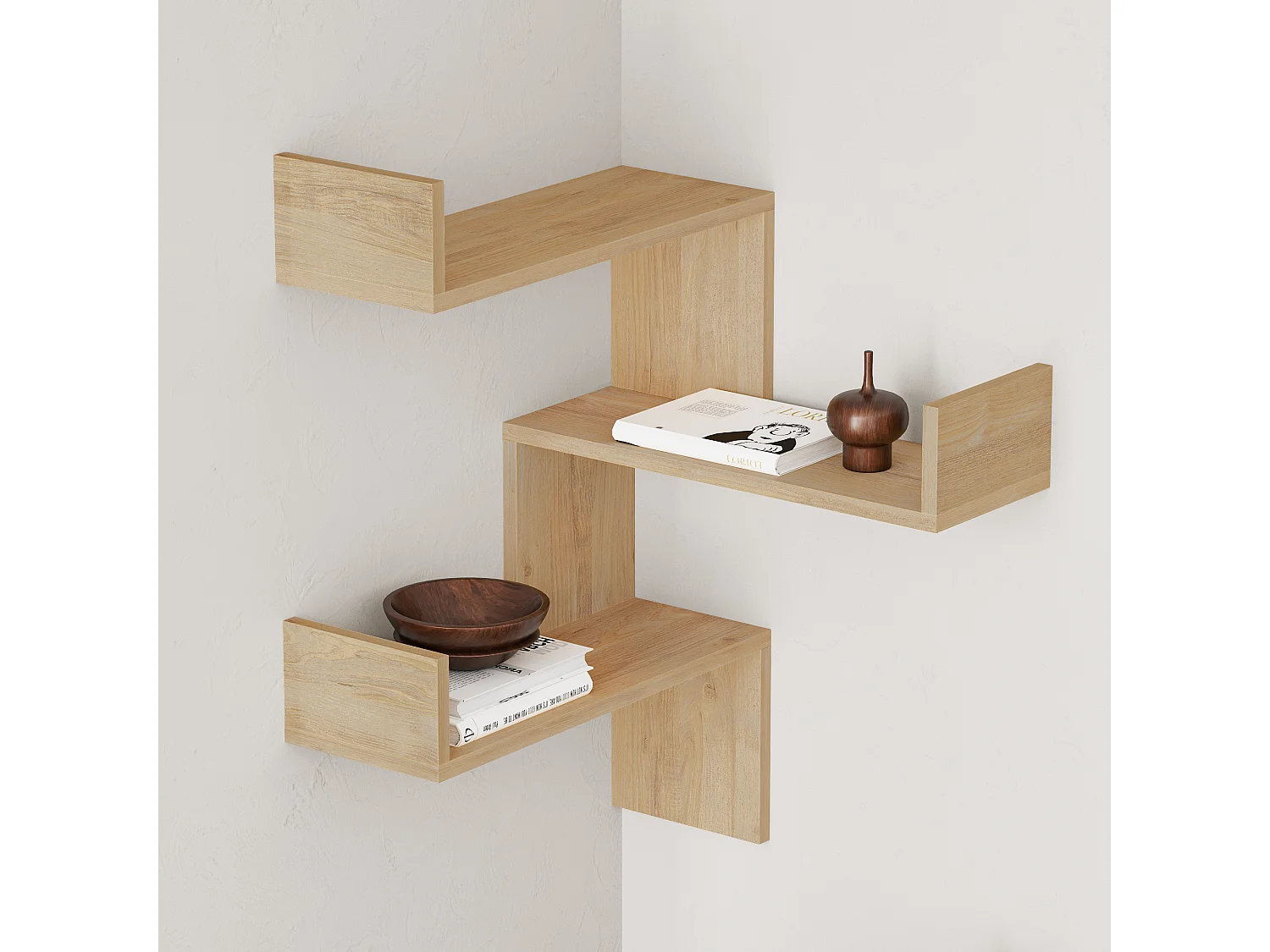 Etagère d'angle LUKSA - chêne clair, 60x90x22