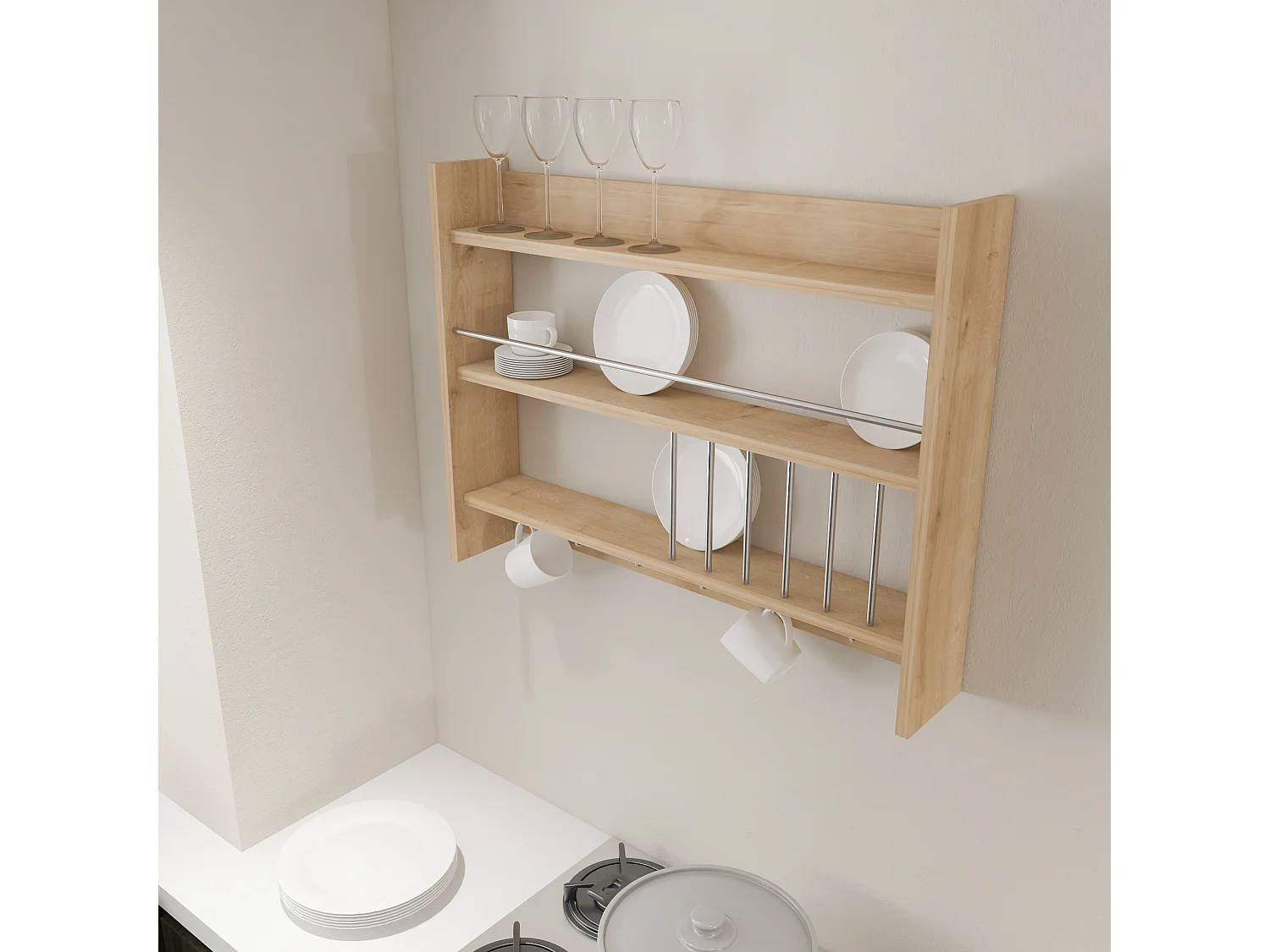 Decortie Eiken 15x85x65cm Zwevende Wandplank Spaanplaat Keukenplank Kolin