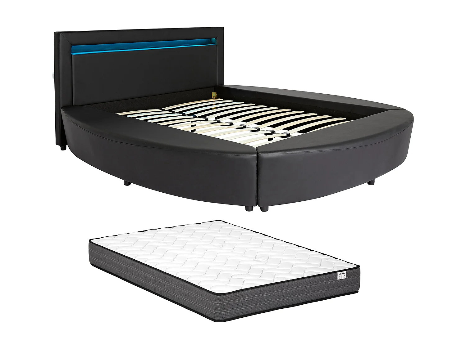 Bed 180 x 200 cm - Met ledverlichting - Kunstleer - Zwart + matras - ABULIS III