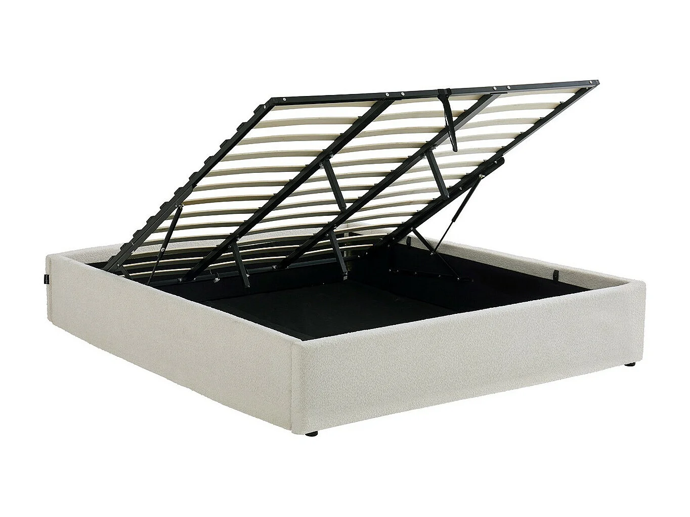Lit coffre adulte 180x200 cm en tissu bouclé beige avec sommier - Handy