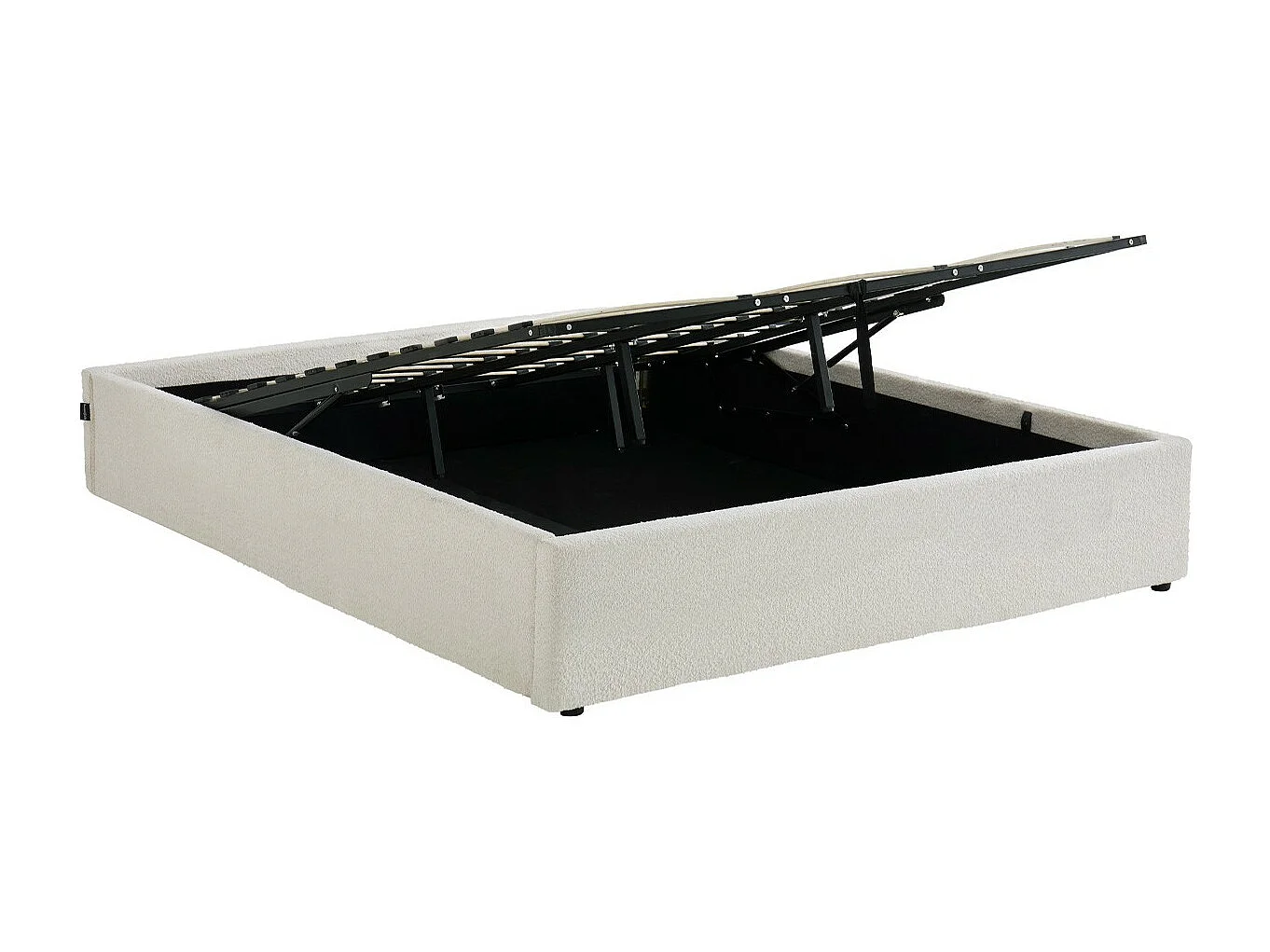 Lit coffre adulte 180x200 cm en tissu bouclé beige avec sommier - Handy