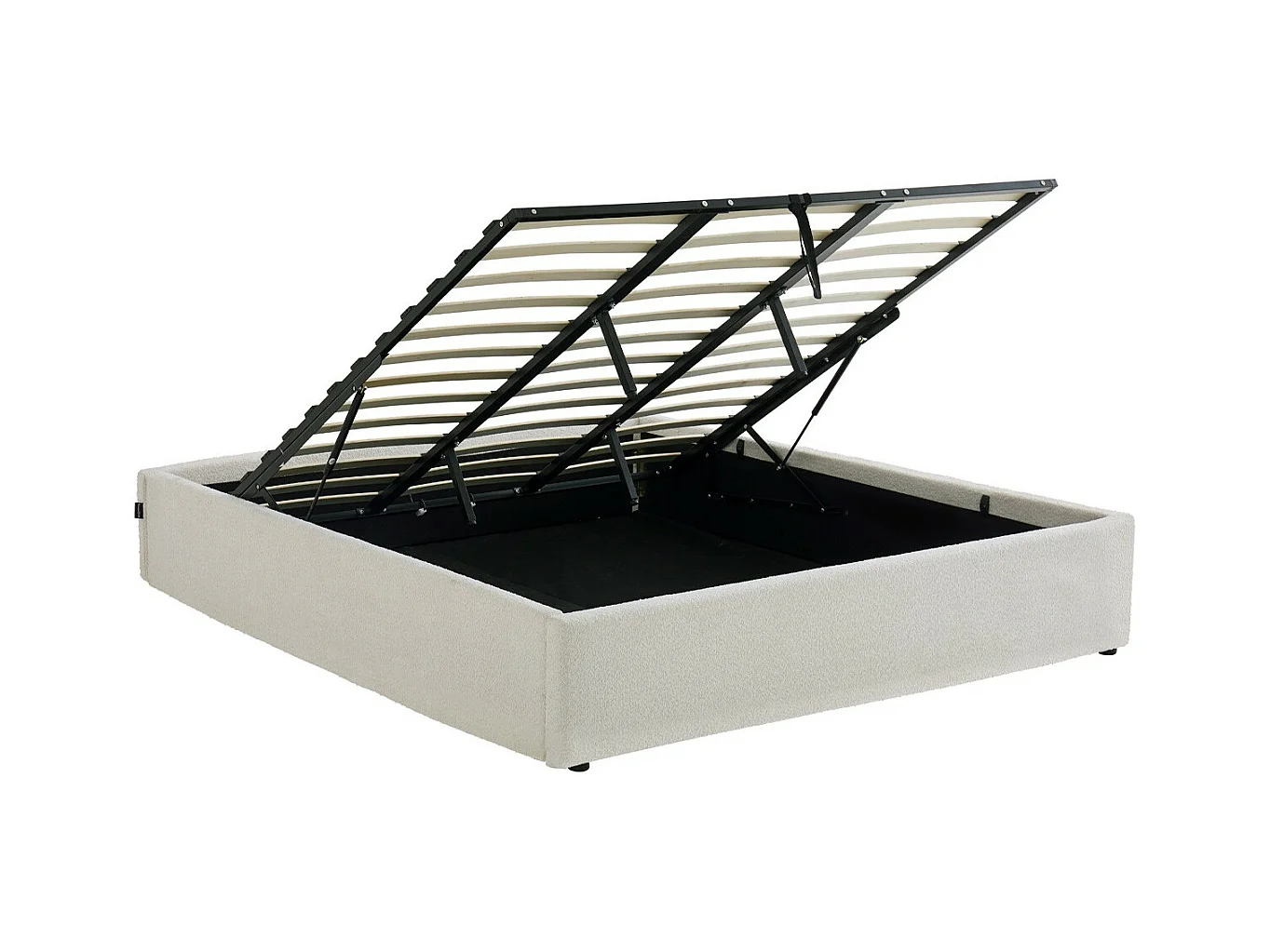 Lit coffre adulte 180x200 cm en tissu bouclé beige avec sommier - Handy
