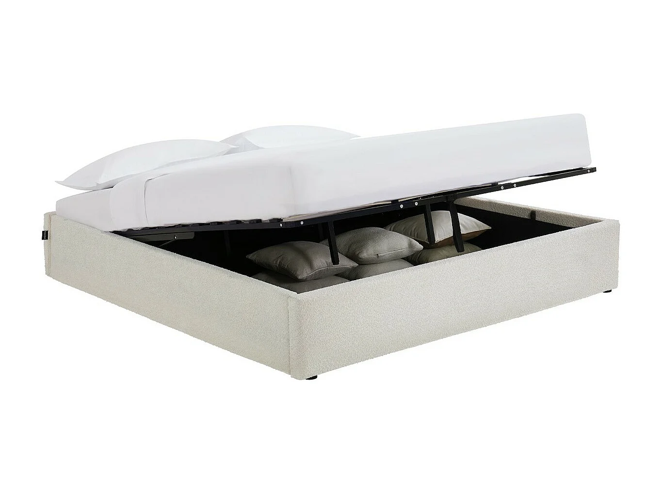 Lit coffre adulte 180x200 cm en tissu bouclé beige avec sommier - Handy