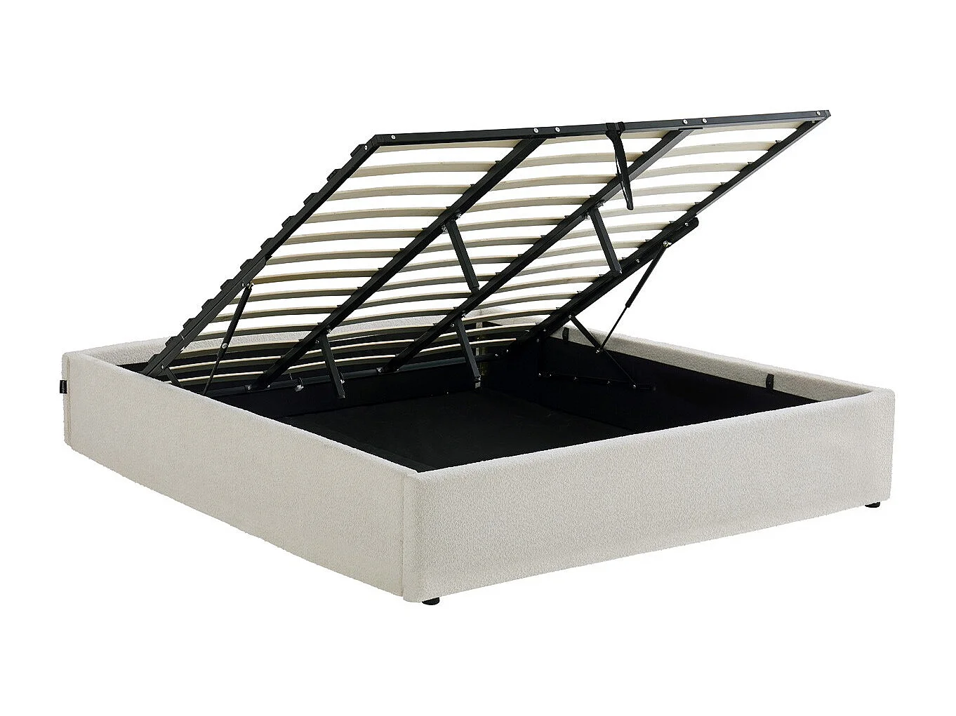 Lit coffre adulte 180x200 cm en tissu bouclé beige avec sommier - Handy