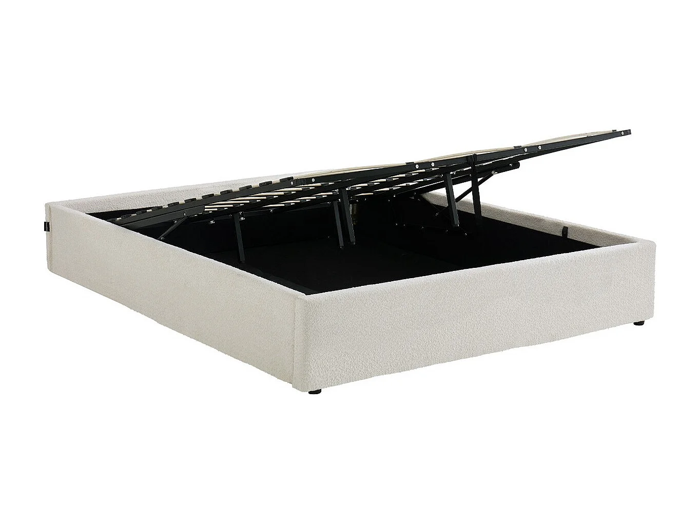 Lit coffre adulte 180x200 cm en tissu bouclé beige avec sommier - Handy