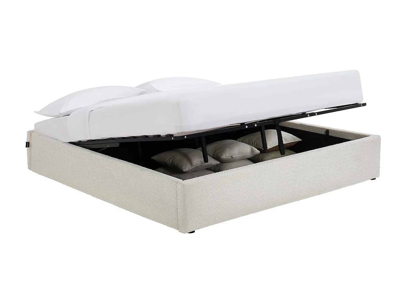 Lit coffre adulte 180x200 cm en tissu bouclé beige avec sommier - Handy