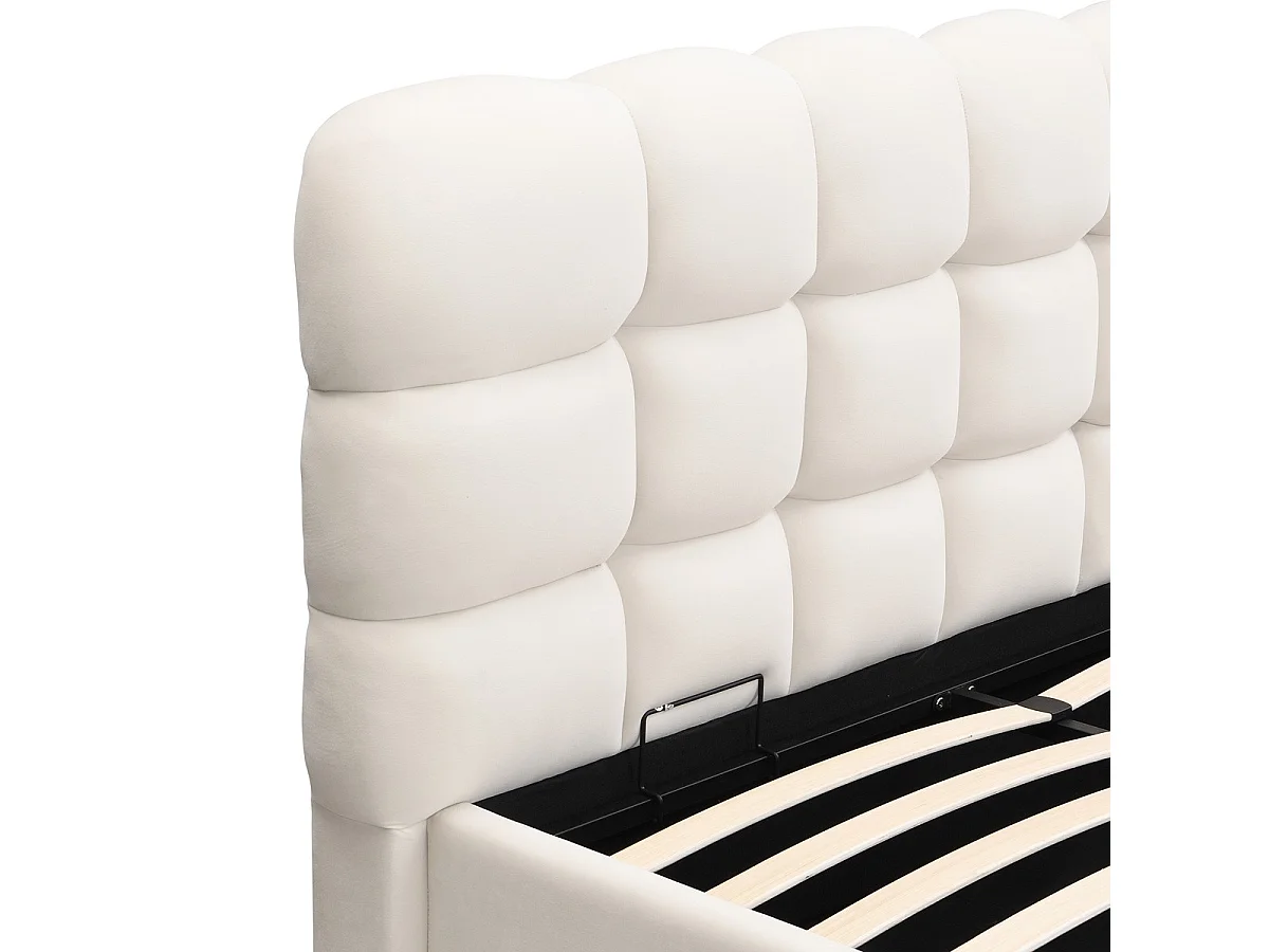 Lit coffre adulte 180x200 cm avec sommier et tête de lit capitonnée en velours beige - Lola