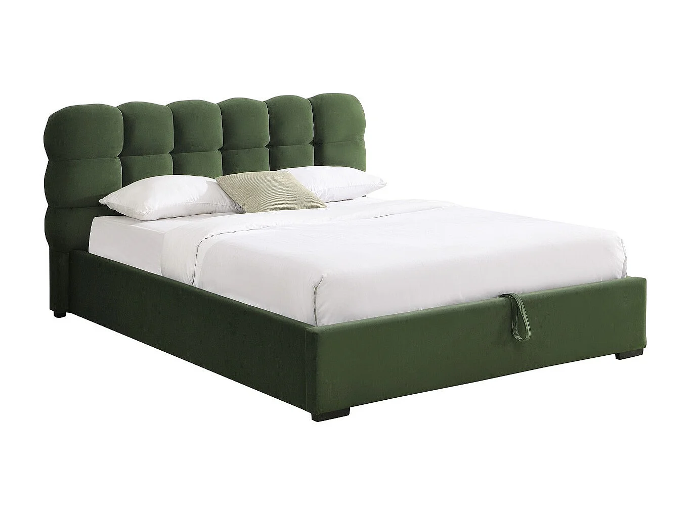 Lit coffre adulte 180x200 cm avec sommier et tête de lit capitonnée en velours vert kaki - Lola
