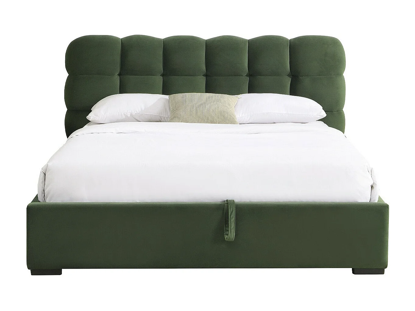 Lit coffre adulte 180x200 cm avec sommier et tête de lit capitonnée en velours vert kaki - Lola