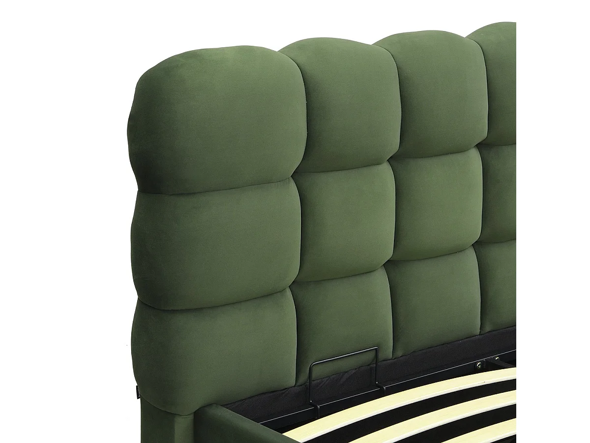 Lit coffre adulte 180x200 cm avec sommier et tête de lit capitonnée en velours vert kaki - Lola