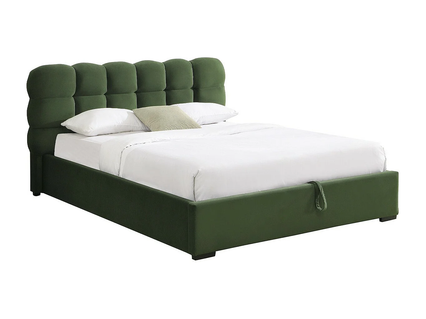 Lit coffre adulte 160x200 cm avec sommier et tête de lit capitonnée en velours vert kaki - Lola
