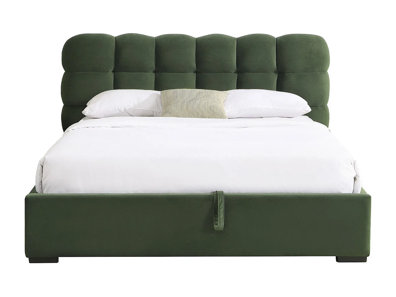 Lit coffre adulte 160x200 cm avec sommier et tête de lit capitonnée en velours vert kaki - Lola