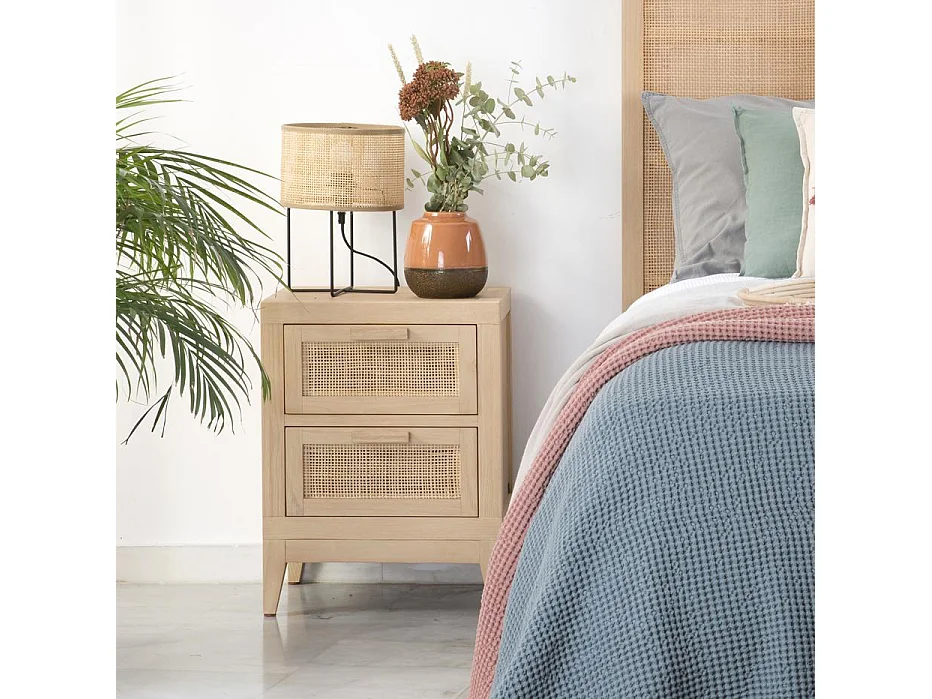 Comodino legno massello, pannello in mdf e impiallacciatura  naturale 35x55