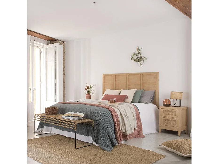 Comodino legno massello, pannello in mdf e impiallacciatura  naturale 35x55