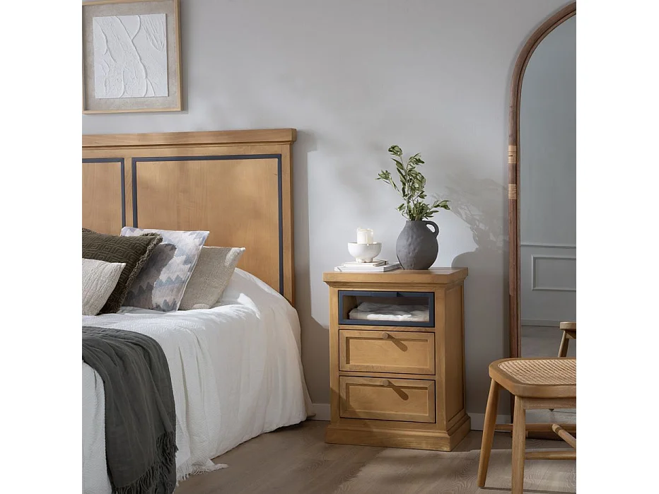 Comodino legno massiccio di mango e metallo naturale 40x69