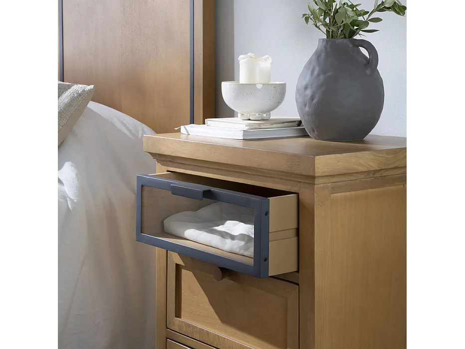 Comodino legno massiccio di mango e metallo naturale 40x69