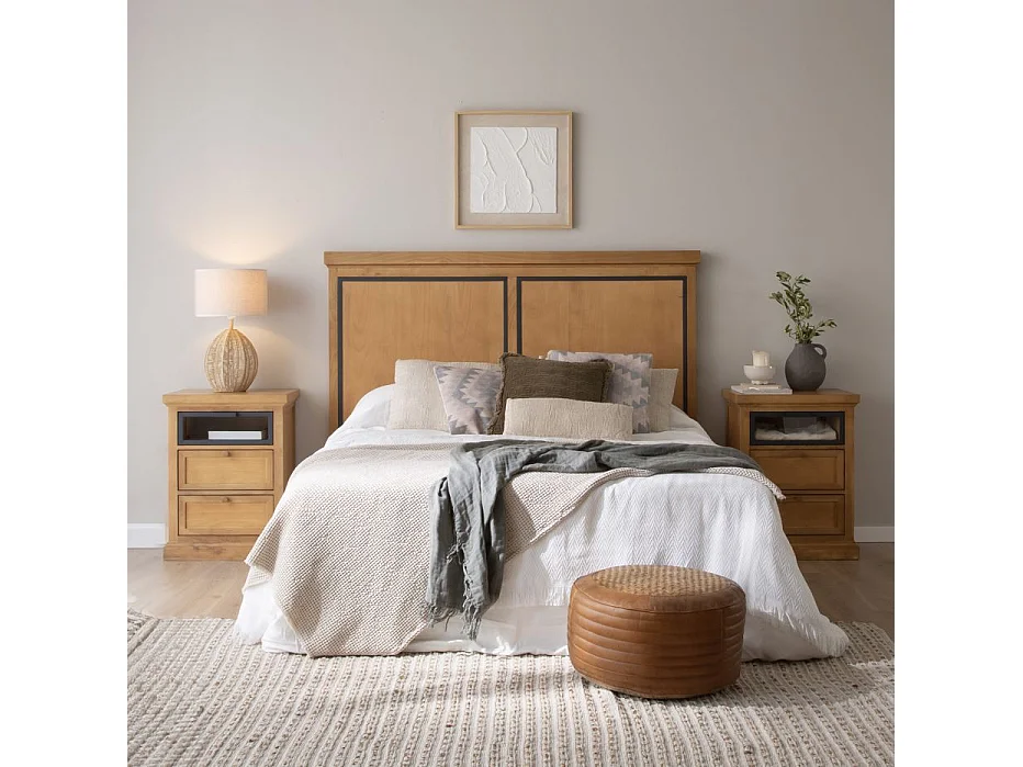 Comodino legno massiccio di mango e metallo naturale 40x69