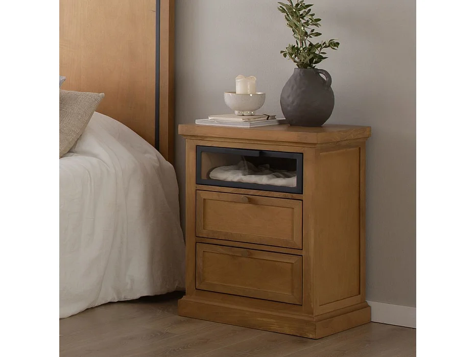 Comodino legno massiccio di mango e metallo naturale 40x69