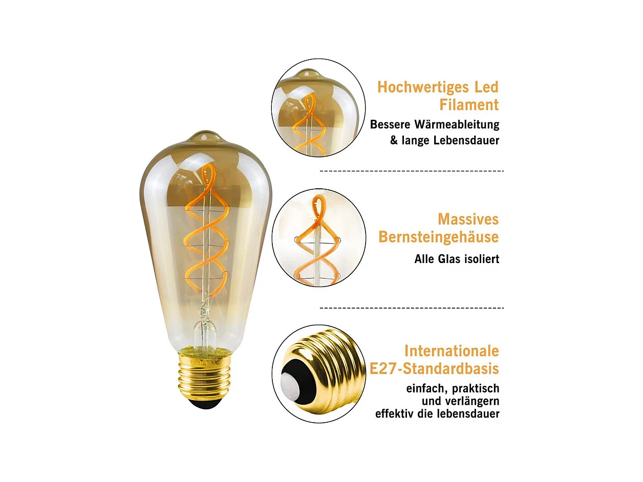 NETTLIFE, 3 ampollas LED E27, lámpara vintage ST64, ampolla rétro, blanco cálido, 4W, ampolla de filamento, 2200K.