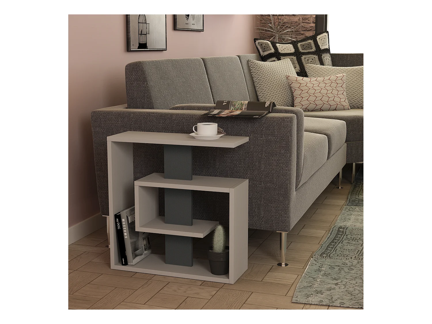 Decortie Gris Anthracite 20x55x57cm Table d'appoint à 3 niveaux en aggloméré Table d'appoint Saly
