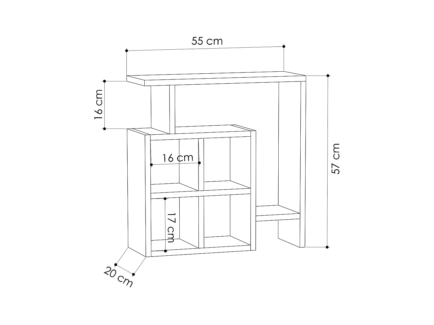 Beistelltisch MONDRI- Naturfarben hell, 55x57x20