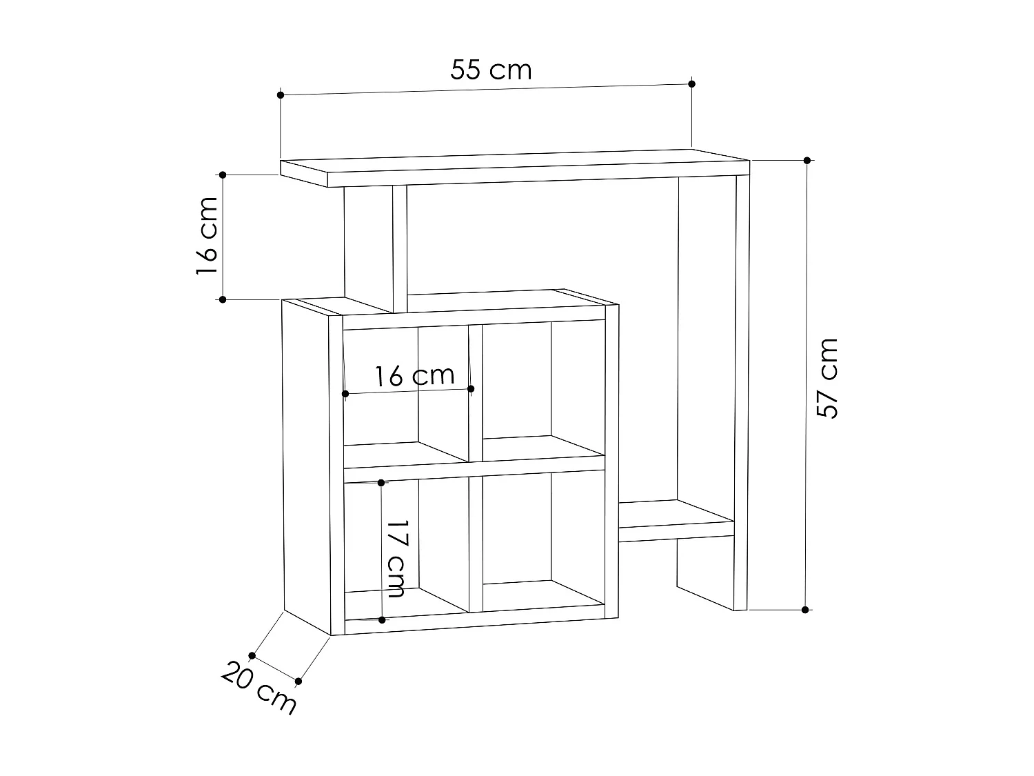 Bijzettafel MONDRI - lichte natuurlijke kleur, 55x57x20