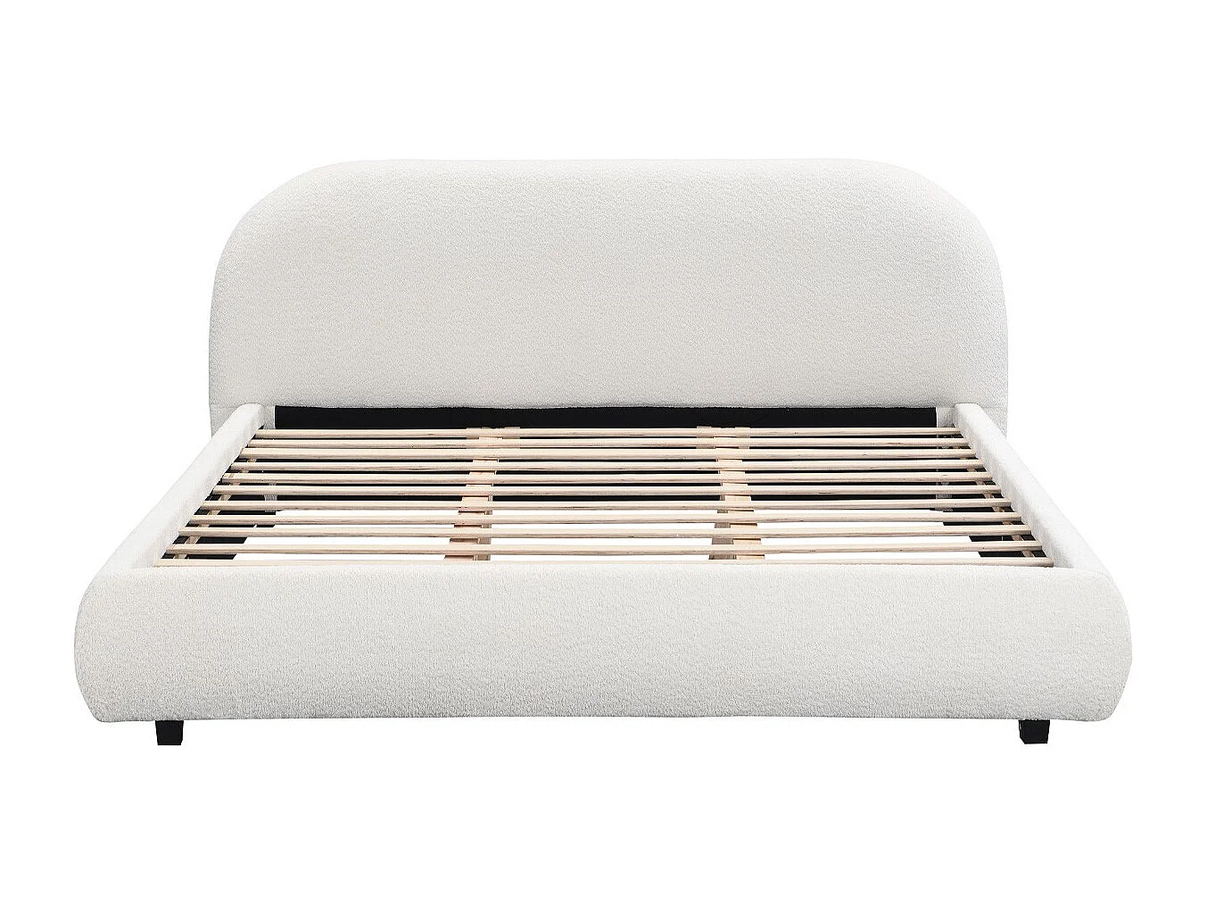 Lit adulte 180x200 cm avec sommier et tête de lit matelassée en tissu bouclé beige - Maddie
