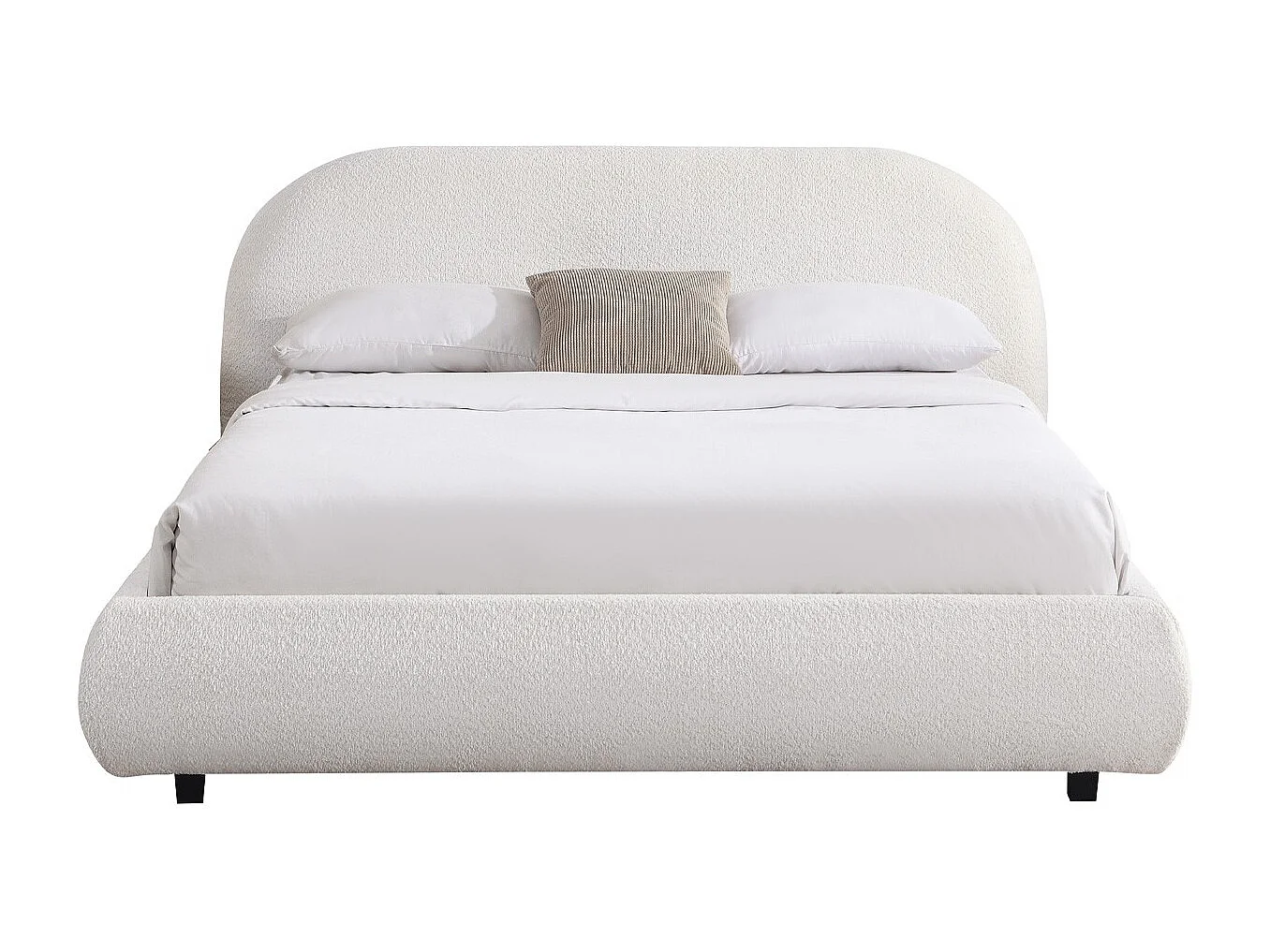 Lit adulte 140x190 cm avec sommier et tête de lit matelassée en tissu bouclé beige - Maddie
