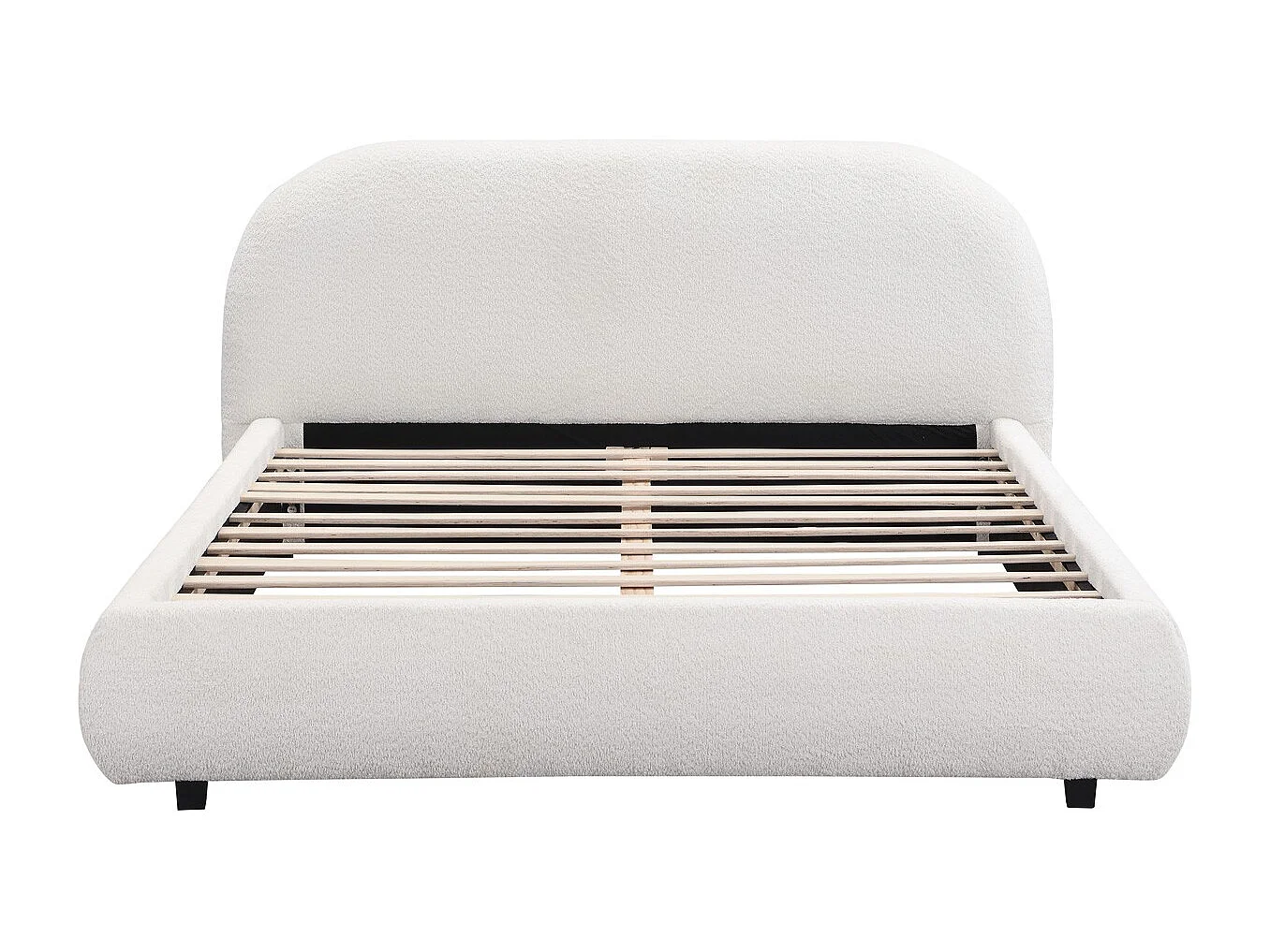 Lit adulte 140x190 cm avec sommier et tête de lit matelassée en tissu bouclé beige - Maddie
