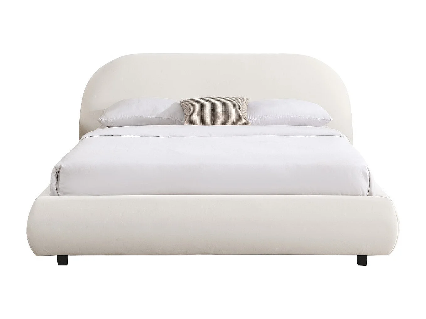 Lit adulte 140x190 cm avec sommier et tête de lit matelassée en velours beige - Maddie