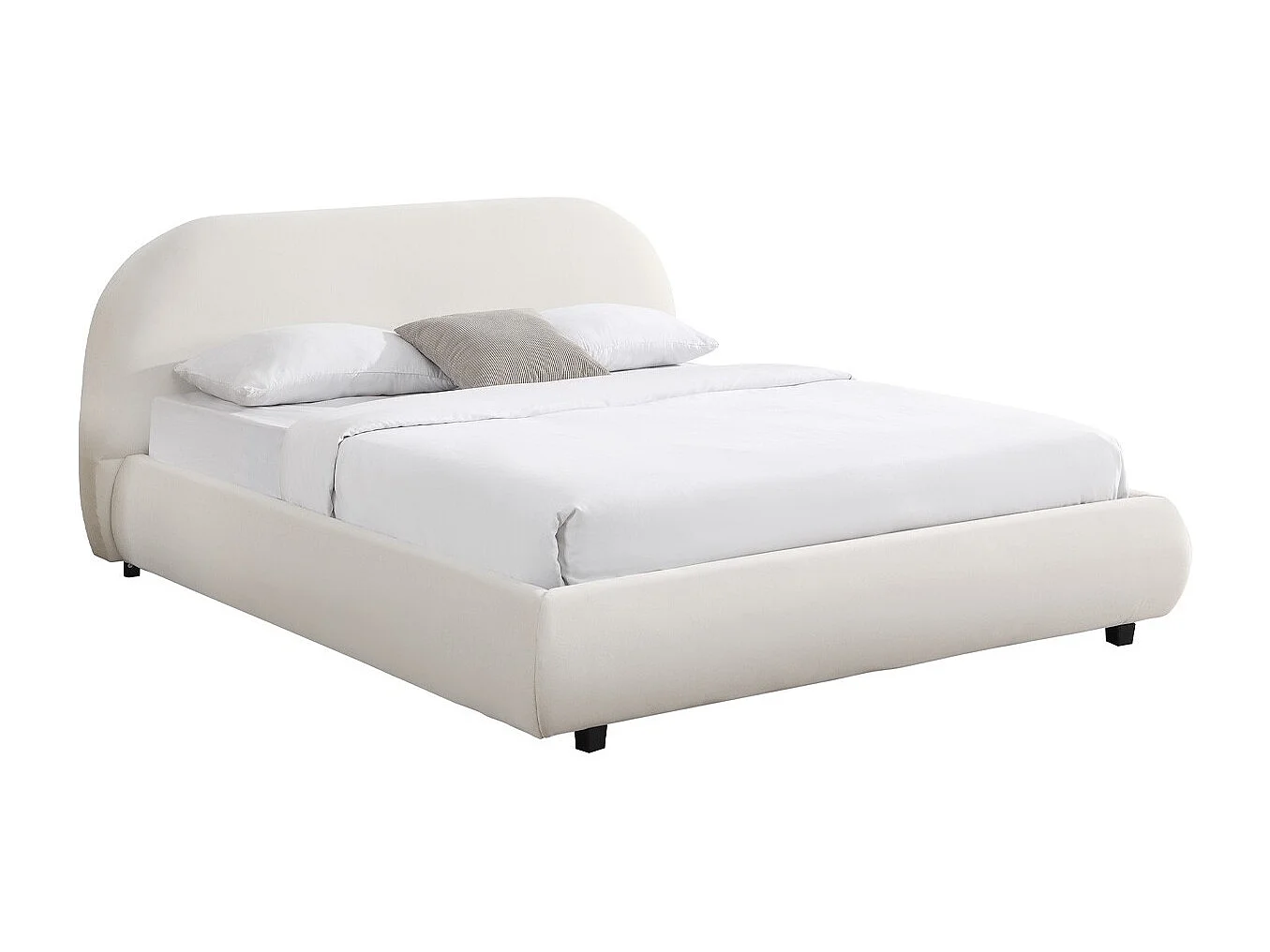 Lit adulte 140x190 cm avec sommier et tête de lit matelassée en velours beige - Maddie