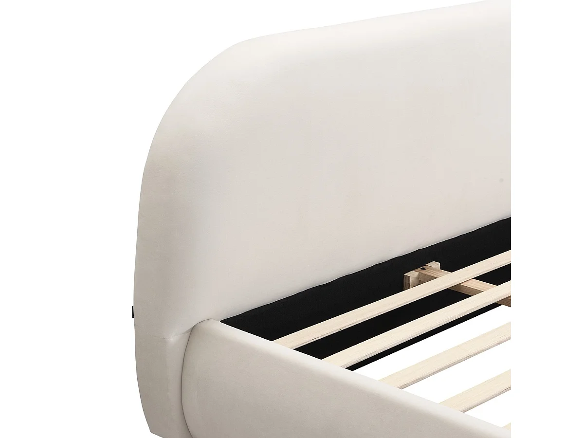 Lit adulte 140x190 cm avec sommier et tête de lit matelassée en velours beige - Maddie