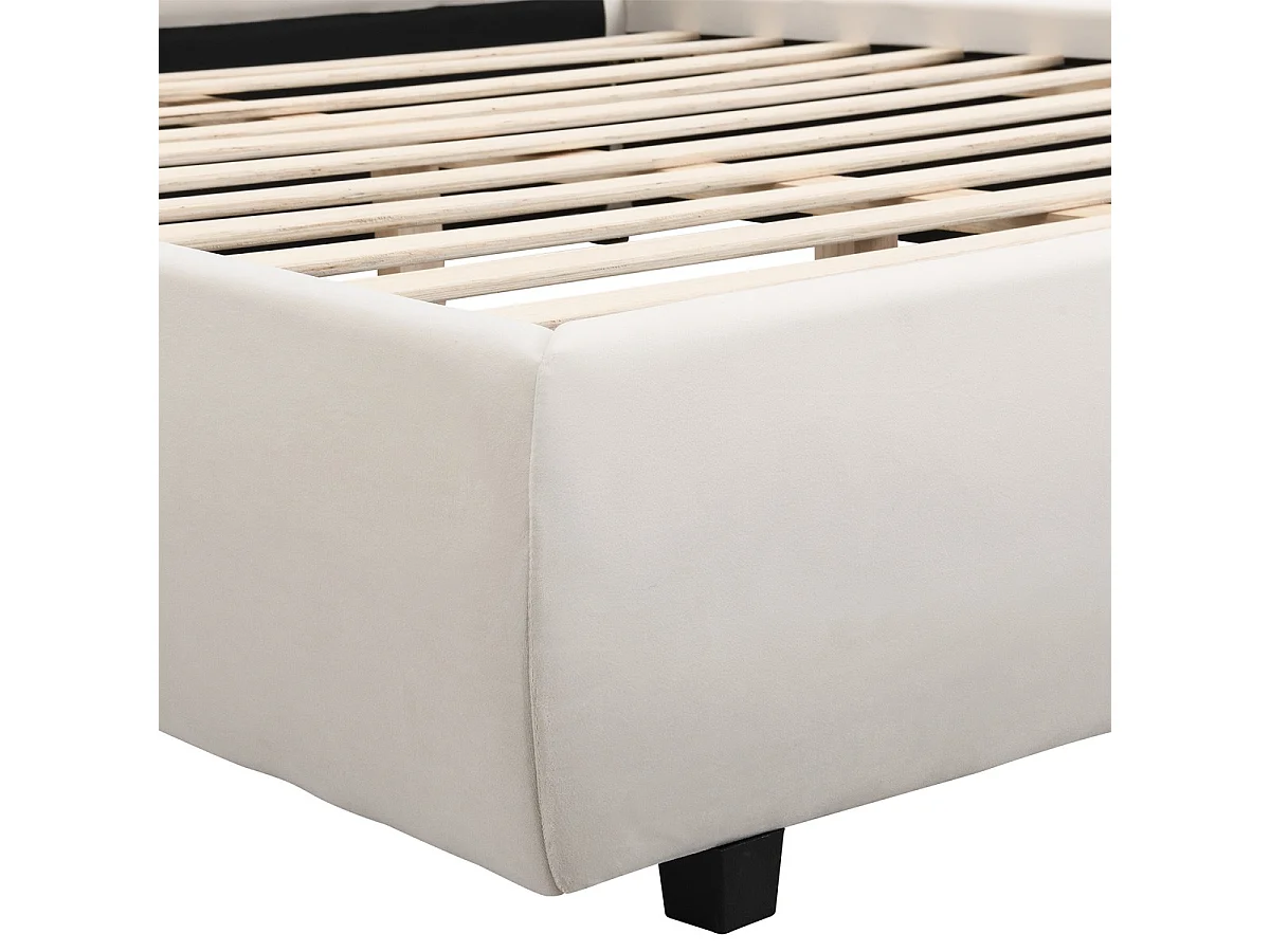 Lit adulte 140x190 cm avec sommier et tête de lit matelassée en velours beige - Maddie