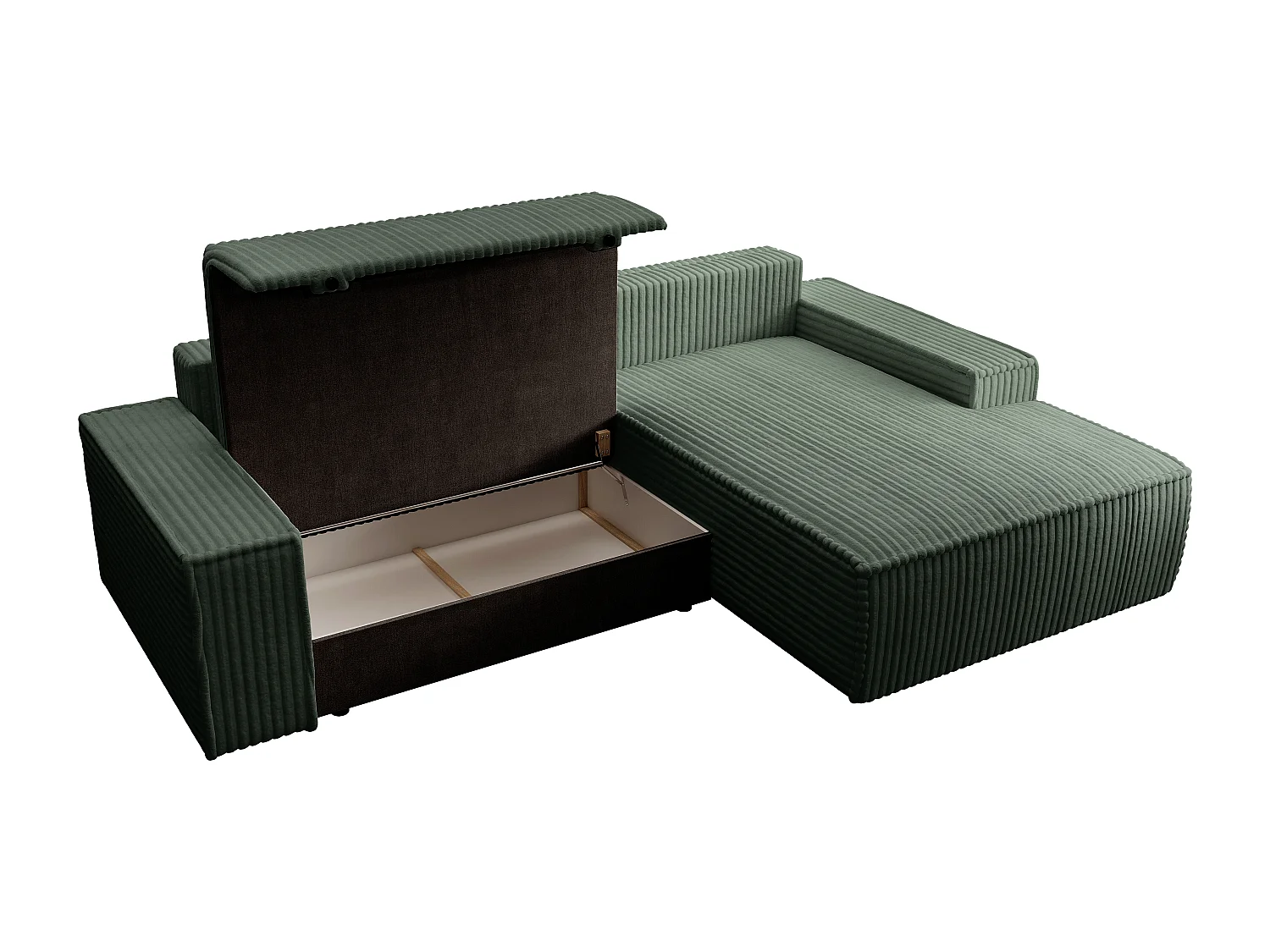 Ecksofa mit Schlaffunktion - Ecke rechts - grob gerippter Cord - Grün - AMELIA