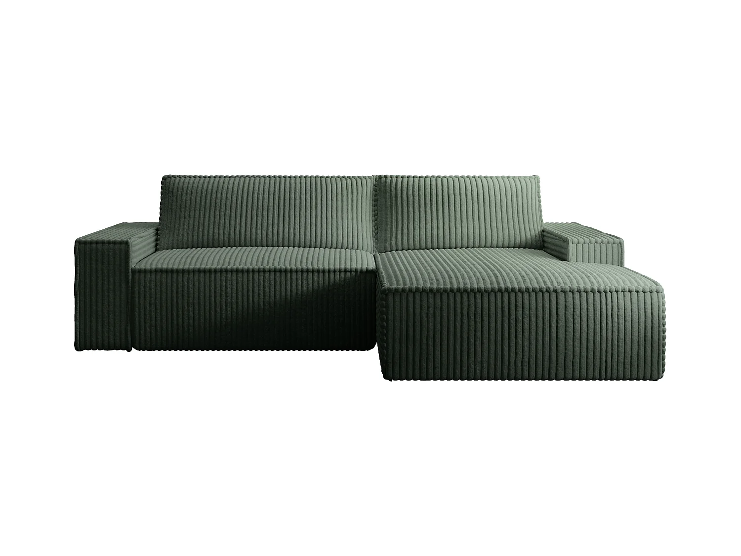 Hoekslaapbank met hoek rechts van groen ribfluweel met brede ribbels AMELIA