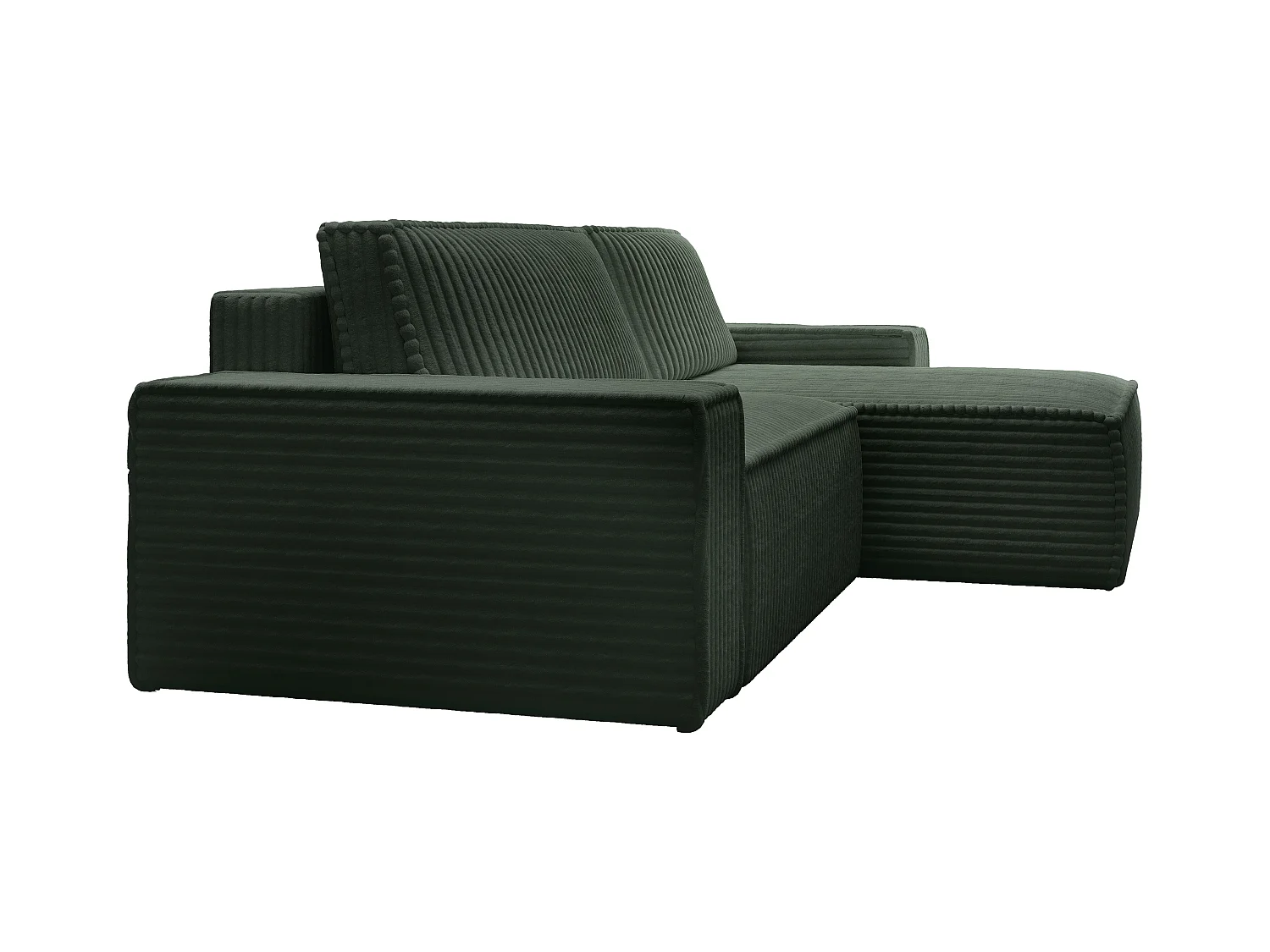 Hoekslaapbank met hoek rechts van groen ribfluweel met brede ribbels AMELIA