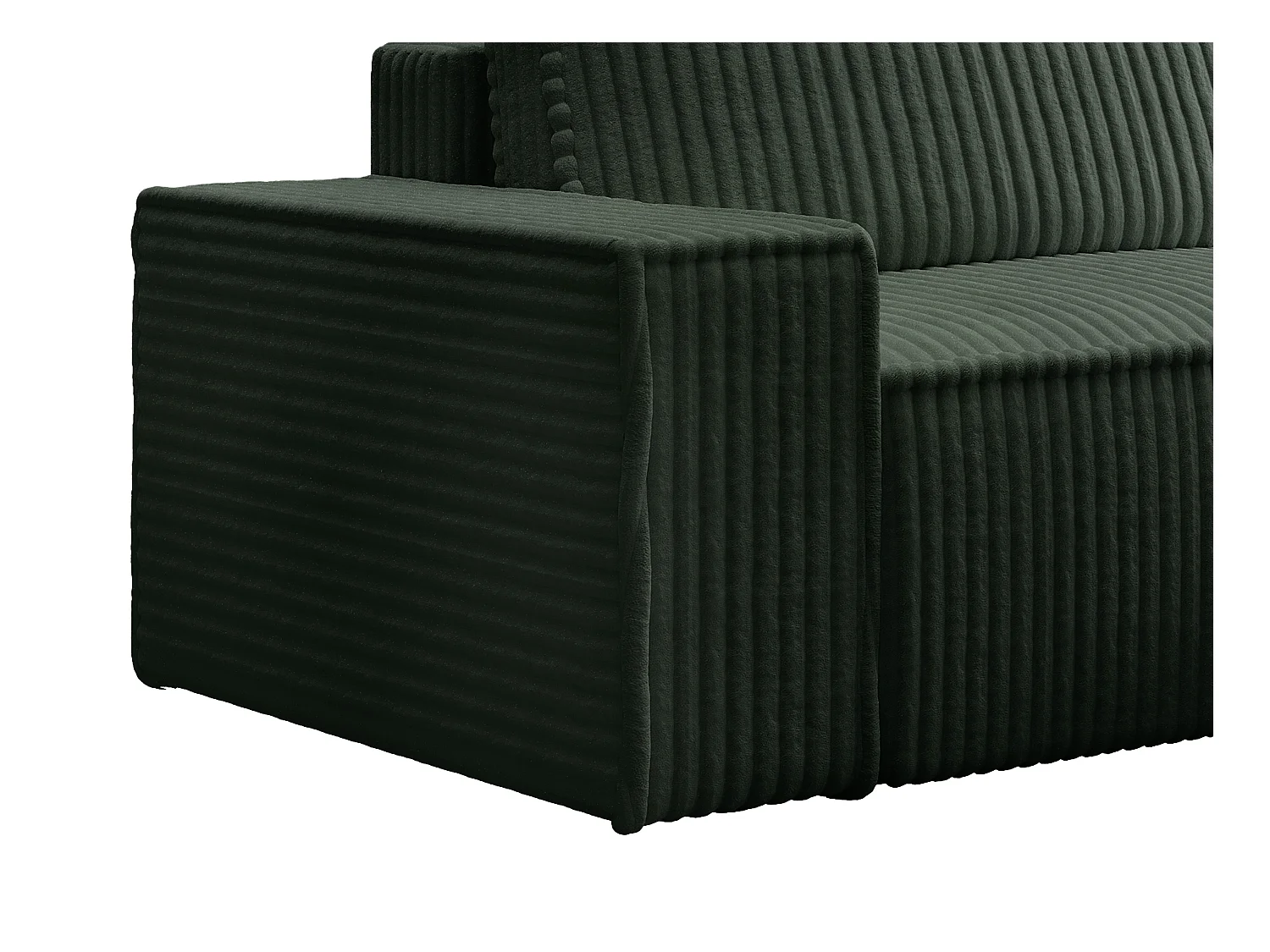 Hoekslaapbank met hoek rechts van groen ribfluweel met brede ribbels AMELIA