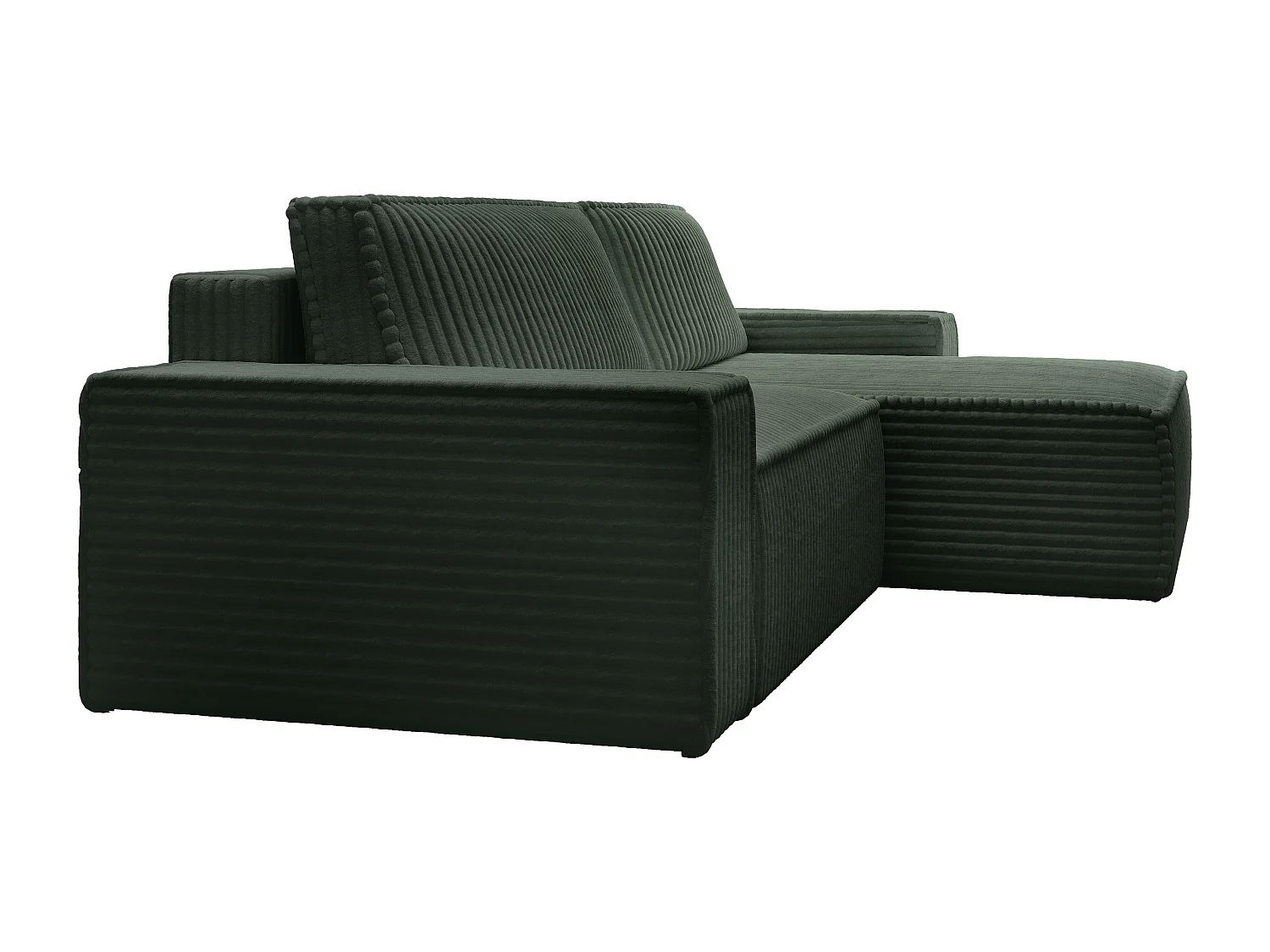 Canapé d'angle droit convertible en velours côtelé grosses côtes vert AMELIA